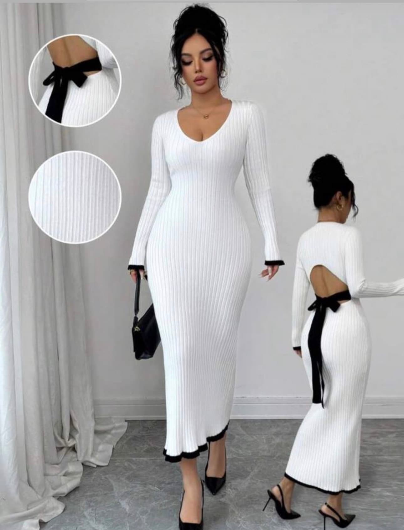 Ribbed knit Open Back Midi Dress